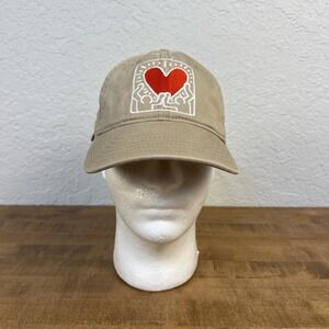 Keith Haring Heart Art Hat Cap Tan Beige Cotton Strapback Adjustable
